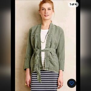 ANTHROPOLOGIE HEI HEI LINEN WRAP JACKET Size S  Moss Green